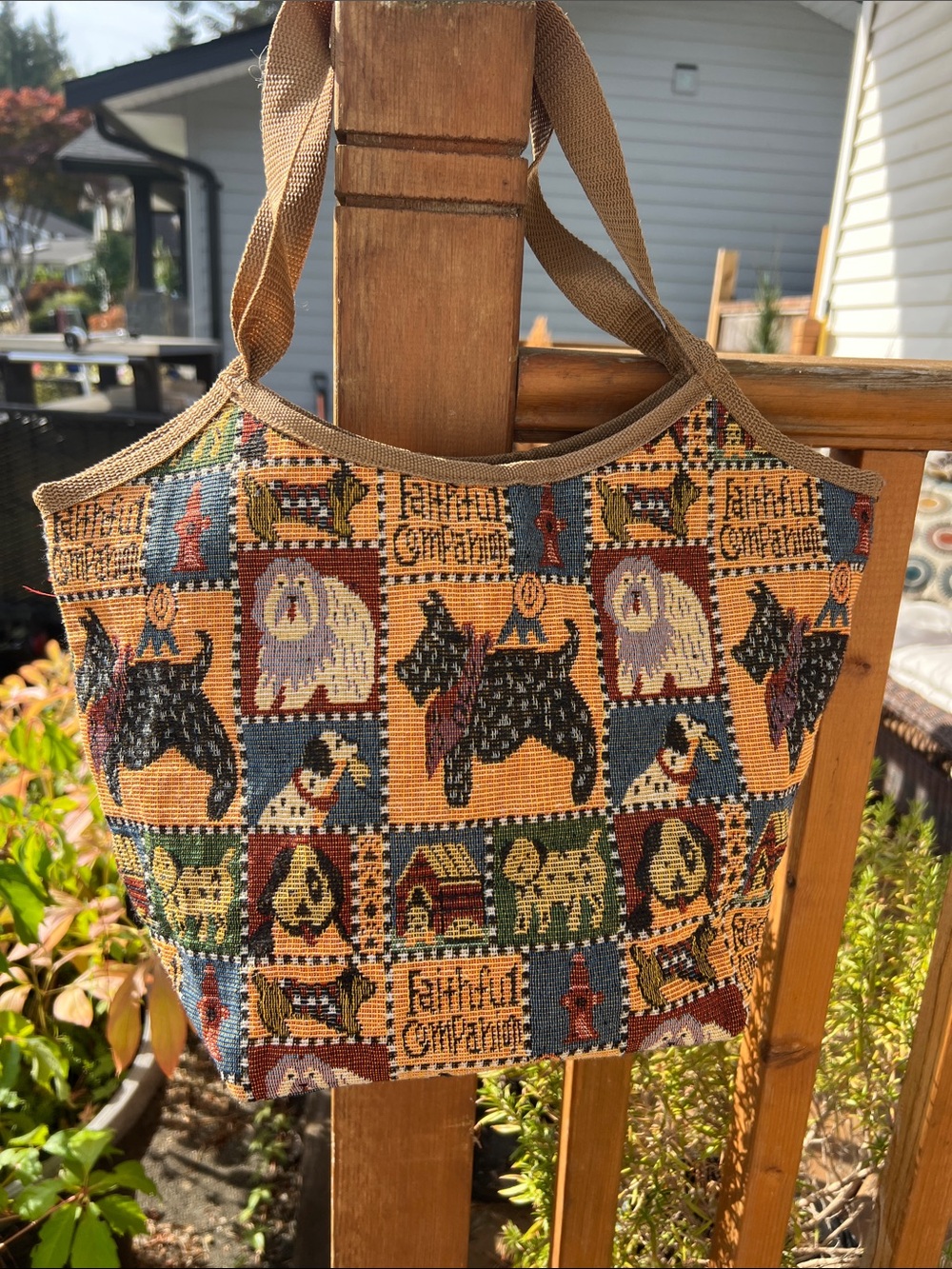 Unbranded Tapestry Patchwork Dog Print Tote Bag in Multicolor